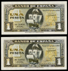 1940. 1 peseta. (Ed. D43a) (Ed. 442a). 4 de septiembre, Santa María. Pareja correlativa, serie H. EBC+.
