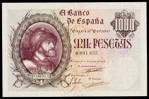 1940. 1000 pesetas. (Ed. D46) (Ed. 445). 21 de octubre, Carlos I. Dobleces. Raro. (MBC+).
