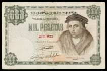 1946. 1000 pesetas. (Ed. D54) (Ed. 453). 19 de febrero, Luis Vives. Raro. BC+.