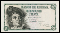 1948. 5 pesetas. (Ed. D56) (Ed. 455). 5 de marzo, Elcano. Sin serie. S/C-.
