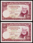 1951. 50 pesetas. (Ed. D63) (Ed. 462). 31 de diciembre, Rusiñol. Pareja correlativa, sin serie. Leve doblez central. Escasos. EBC+.