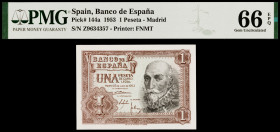 1953. 1 peseta. (Ed. D66a) (Ed. 465a). 22 de julio, Marqués de Santa Cruz. Serie Z. Certificado por la PMG como 66 EPQ Gem Uncirculated, nº 8078265-05...