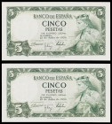 1954. 5 pesetas. (Ed. D67) (Ed. 466). 22 de julio, Alfonso X. Pareja correlativa, sin serie. S/C-.