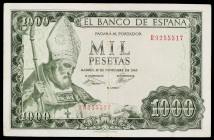 1965. 1000 pesetas. (Ed. D72a var) (Ed. 471b var). 19 de noviembre, San Isidoro. Serie R. Sin firma del Cajero. MBC-.
