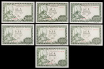 1965. 1000 pesetas. (Ed. D72a) (Ed. 471b). 19 de noviembre, San Isidoro. Lote de 7 billetes, series B (dos), F, G (tres) y 1G. EBC-/EBC.