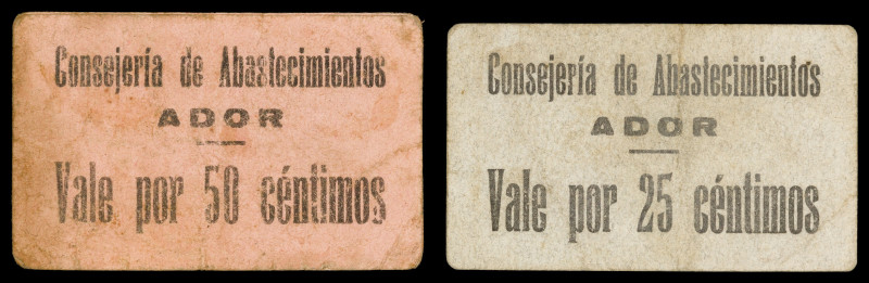 Ador (Valencia). Consejería de Abastecimientos. 25 y 50 céntimos. (T. indica que...