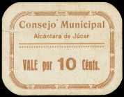 Alcántara de Júcar (Valencia). Consejo Municipal. 10 céntimos. (T. 70) (KG. 46) (RGH. 294). Cartón. Raro. MBC+.