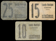 Càrcer (Valencia). Consejo Municipal. 10, 15 y 25 céntimos. (T. 535, 538 var y 539A var) (KG. 242 y falta) (RGH. 1640, 1641 y 1644). 3 cartones. Los 1...