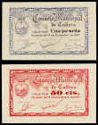 Cullera (Valencia). Consejo Municipal. 50 céntimos y 1 peseta. (KG. 303) (T. 653 y 654) (RGH. 2171 y 2172). 2 billetes. Escasos así. EBC/EBC+.