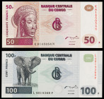 Congo. 2000. Banco Central. 50 y 100 francos. (Pick 91a y 92a). 4 de enero. 2 billetes. S/C.