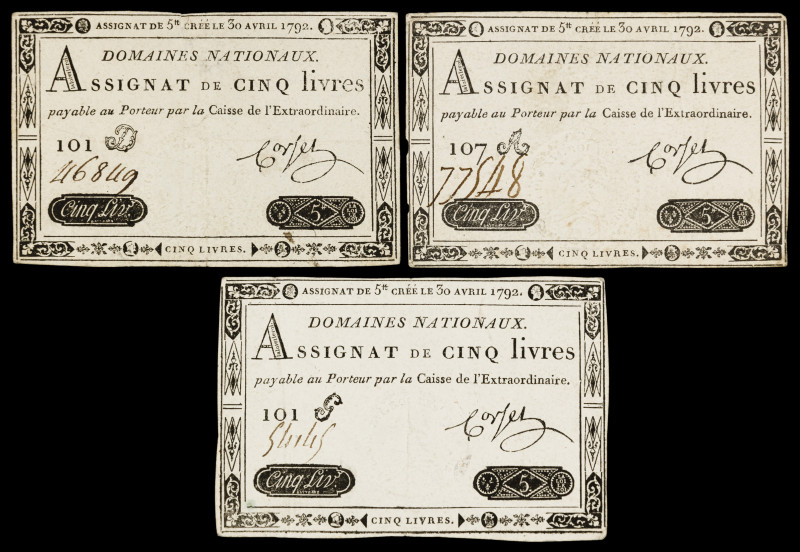 Francia. 1792. Dominio Nacional. Assignat de 5 libras. (Pick A57). 30 de abril. ...