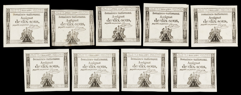 Francia. 1792. Dominio Nacional. Assignat de 10 sous. (Pick A64a). 24 de octubre...