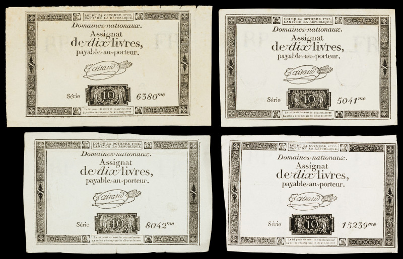 Francia. 1792. Dominio Nacional. Assignat de 10 libras. (Pick A66b). 24 de octub...