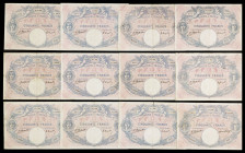 Francia. 1921 a 1926. Banco de Francia. 50 francos. (Pick 64). 12 billetes, todos con fechas distintas. BC/BC+.