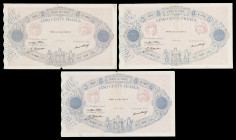 Francia. 1931 (dos) y 1932. Banco de Francia. 500 francos. (Pick 66l). 3 billetes con fechas distintas. Firmas: Roulleau, L. Platet y P. Strohl. BC+/M...