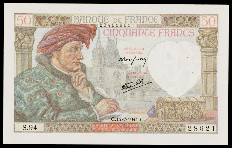 Francia. 1941. Banco de Francia. 50 francos. (Pick 93). 17 de julio, Jacques Coe...