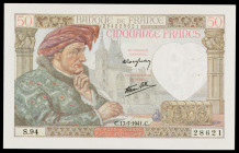 Francia. 1941. Banco de Francia. 50 francos. (Pick 93). 17 de julio, Jacques Coeur. Dos pequeñas quemaduras y ondulaciones del papel. EBC+.