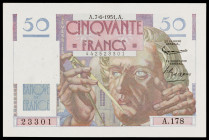 Francia. 1951. Banco de Francia. 50 francos. (Pick 127d). 7 de junio. Firmas: G. Gouin d'Ambrieres y P. Gargam. Puntos de aguja. EBC.