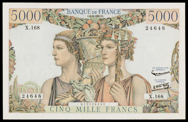 Francia. 1957. Banco de Francia. 5000 francos. (Pick 131d). 6 de junio. Firmas: ...