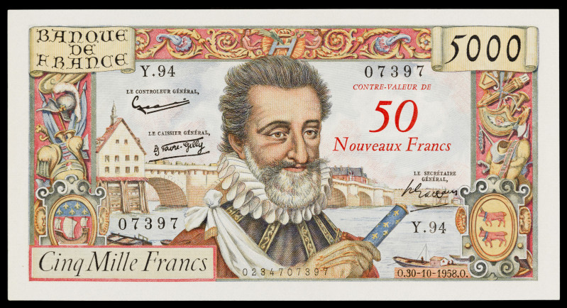 Francia. 1958. Banco de Francia. 50 francos nuevos sobre 5000 francos. (Pick 139...