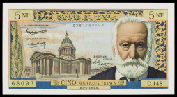 Francia. 1965. Banco de Francia. 5 francos nuevos. (Pick 141a). 1 de julio, Víctor Hugo. Ondulaciones del papel. Raro. S/C-.