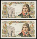 Francia. 1960. Banco de Francia. 100 francos nuevos. (Pick 144a). 1 de diciembre, Napoleón Bonaparte. Pareja correlativa. Puntos de aguja y ondulacion...