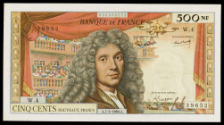 Francia. 1960. Banco de Francia. 500 francos nuevos. (Pick 145a). 7 de abril, Molière. Firmas: G. Gouin d'Ambrieres, R. Tondu y P. Gargam. Pliegues ce...
