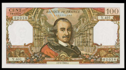 Francia. 1969. Banco de Francia. 100 francos. (Pick 149c). 3 de abril, Pierre Corneille. Tres puntos de aguja y ondulaciones del papel. EBC.