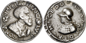 s/d (hacia 1530). Carlos I. A Alejandro Magno. Medalla. (Bernhart 119). Grabador: D. Enderle. Restos de soldadura. Rara. Plata fundida. 6,05 g. Ø26 mm...