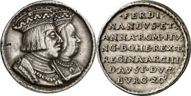 Alemania. s/d (hacia 1536). A Fernando I, emperador de Alemania, y su consorte Ana de Hungría. Medalla. Grabador: Atribuida a L. Neufahrer. Golpecitos...