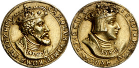 s/d (hacia 1537). Retratos de Carlos I y Fernando I. Medalla. (Bernhart 83) (Habich I/2 1916). Perforación mal reparada. Muy rara. Plata fundida dorad...