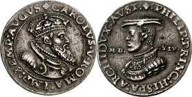 1545. Carlos I. Carlos I y Felipe II. Medalla. (Bernhart 80). Grabador: M. Schilling. Atractiva. Ex Colección Valentín de Céspedes. Muy rara. Plata fu...
