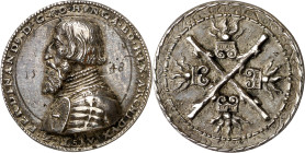 1548. Fernando I. Medalla. (Habich 1576). Grabador: J. Deschler. Atractiva. Ex Colección Valentín de Céspedes. Muy rara. Plata fundida. 12,38 g. Ø28 m...