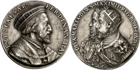 s/d (hacia 1548). Fernando I. Matrimonio de Maximiliano II y María de Austria. Medalla. Rara. Plata fundida. 21,38 g. Ø30 mm. EBC-.