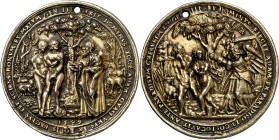 1549. Carlos I. Medalla. (Goppel 308) (Katz 356). Grabador: N. Milicz. Perforación. Bella. Rara. Plata fundida dorada. 71,31 g. Ø61 mm. (EBC).
