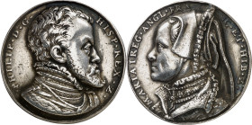 s/d (hacia 1555). Felipe II. Matrimonio de Felipe II y María I de Inglaterra. Medalla. (Armand I p. 242, nº 5) (Van Mieris III p. 378). Grabador: J. J...