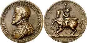 1556. Felipe II. Victoria sobre los rebeldes protestantes ingleses. Medalla. (Álvarez Ossorio 228) (Armand I p. 238, nº 2) (V.Q. 13593) (Van Loon I p....