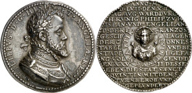 1557. Felipe II. La toma de San Quintín. Medalla. (M. Pays-Bas 50) (V.Q. 13601) (Van Loon I p. 17, nº 2) (Vanhoudt Med. 1557-2). Grabador J. Jonghelin...