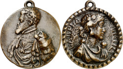 s/d (hacia 1557). Felipe II. La bella Ulisena. Medalla. Rara. Bronce fundido. 87,69 g. Ø59 mm con anilla solidaria de 8 mm. MBC-.