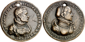 Italia. s/d (hacia 1565). Francisco I de Médici. Matrimonio de Francisco I y Juana de Austria. Medalla. (Armand I p. 257, nº 15). Grabador: D. Poggini...