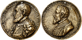 s/d (hacia 1565). Felipe II. Gonzalo Fernando de Córdoba y Juan Parisot de La Valette. Conmemoración del 50º Aniversario de su deceso. Medalla. (Arman...