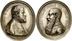 1567. Felipe II. Felipe II y Fernando Álvarez de Toledo, el duque de Alba. Medalla. (Armand II p. 304C) (V.Q. 13648). Ex NGSA 02/12/2008, nº 428. Rarí...