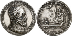 1568. Felipe II. Victoria del duque de Alba sobre la segunda liga de Nassau. Medalla. (Armand I p. 246, nº 9 y III p. 140 A) (Kress 639) (Van Loon I p...