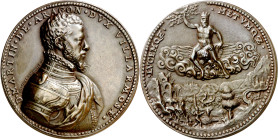 s/d (hacia 1568). Felipe II. A Martín de Gurrea y Aragón, duque de Villahermosa. Medalla. (Álvarez Ossorio p. 93, nº 311 var leyenda) (Armand I p. 267...