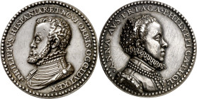 1570. Felipe II. Matrimonio de Felipe II con Ana de Austria, su cuarta esposa. Medalla. (Álvarez Ossorio 231) (Armand I p. 240, nº 13) (Cano 8, p. 111...