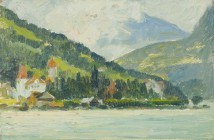 *
ROBERTO MARCELLO IRAS BALDESSARI
Innsbruck 1894-1965 Rom

"Villa Flora vom See"

Öl auf Karton, 14,7 x 22,3 cm

Provenienz:
Sammlung Hess-Kron, Züri...