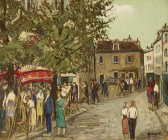 ALPHONSE QUIZET
Paris 1885-1955 Pré-Saint-Gervais

"Vie de Montmartre"

Unten rechts signiert "Quizet". Rückseitig betitelt "Vie de Montmartre" und nu...
