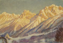 OSCAR NUSSIO
Ardez 1899-1976 Greifensee

Verschneite Berglandschaft

Unten rechts signiert "Nussio" und datiert "II. 1963".
Öl auf Lwd., auf Karton au...