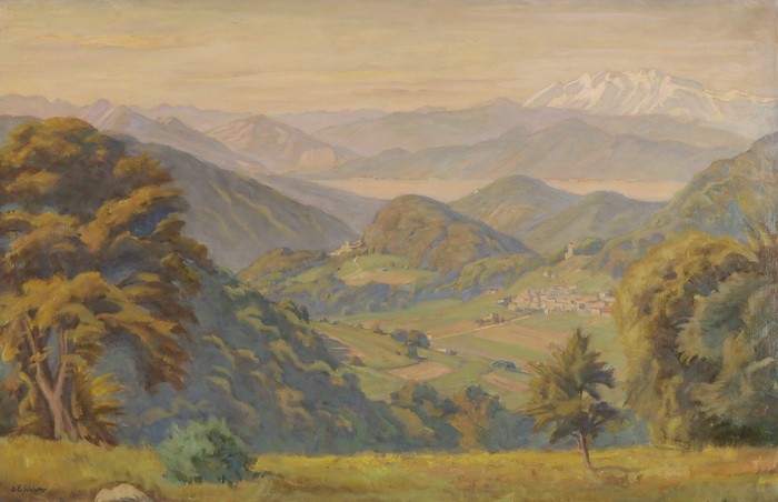 *
ERNST EMIL SCHLATTER
Zürich 1883-1954 Uttwil

Tessiner Landschaft mit Luganer ...
