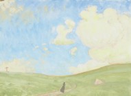 ALBERT SCHMIDT
Genf 1883-1970 Genf

Weite Landschaft mit Wolken

Rückseitig runder Stempel "Albert Schmidt // Atelier" und Nr. "27".
Öl auf Papier, au...